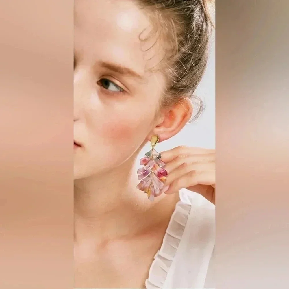 2 LEFT! Gold Plated Marbled Acrylic Dangle Earrings